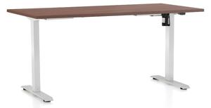 Výškovo nastaviteľný stôl OfficeTech A, 160 x 80 cm, biela podnož, orech