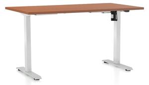 Výškovo nastaviteľný stôl OfficeTech A, 140 x 80 cm, biela podnož, čerešňa