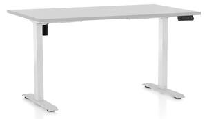 Výškovo nastaviteľný stôl OfficeTech B, 140 x 80 cm, biela podnož, svetlo sivá