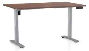 Výškovo nastaviteľný stôl OfficeTech B, 140 x 80 cm, sivá podnož, orech