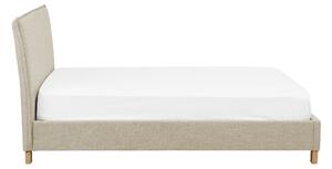 Posteľ čalúnená béžová látková drevené nohy EU veľkosť double size 140x200 cm rošt s čelnou doskou minimalistický škandinávsky štýl