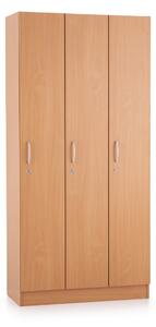 Drevená šatníková skrinka Visio - 3 oddiely, 90 x 42 x 190 cm, buk