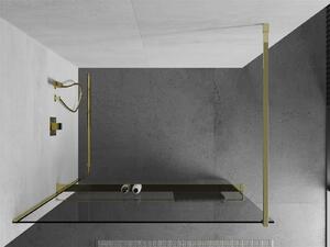 Mexen Kioto+, sprchová zástena s poličkou a držiakom na uteráky 110 x 200 cm, 8mm číre sklo, zlatý profil, 800-110-121-50-00