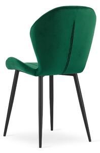 Zelená zamatová stolička TERNI s čiernymi nohami