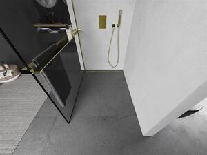Mexen Kioto+, sprchová zástena s poličkou a držiakom na uteráky 70 x 200 cm, 8mm číre sklo vzor čierny rám, zlatý profil, 800-070-121-50-70