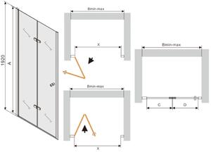 Mexen Lima, skladacie sprchové dvere do otvoru 60 x 190 cm, 6mm číre sklo, chrómový profil, 856-060-000-01-00