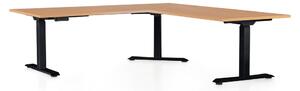 Výškovo nastaviteľný stôl OfficeTech Angle, 180 x 200 cm, čierna podnož, buk