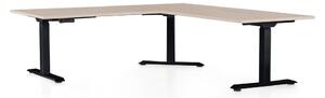 Výškovo nastaviteľný stôl OfficeTech Angle, 180 x 200 cm, čierna podnož, dub