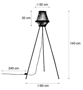 Orientálna statívová stojaca lampa bambus s čiernym - Evalin