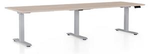 Výškovo nastaviteľný stôl OfficeTech Long, 260 x 80 cm, sivá podnož, dub