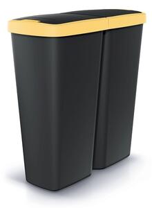 Odpadkový kôš DUO čierny, 50 l, žltá / čierna