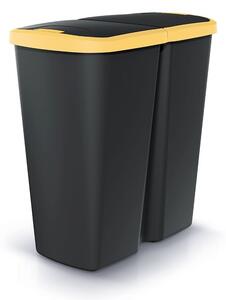 Odpadkový kôš DUO čierny, 45 l, žltá / čierna