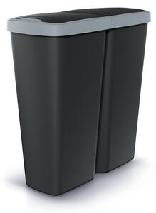 Odpadkový kôš DUO čierny, 50 l, sivá / čierna