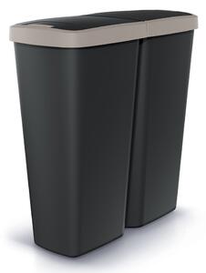 Odpadkový kôš DUO čierny, 50 l, hnedá / čierna
