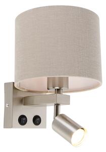 Nástenná lampa oceľová s lampou na čítanie a tienidlom 18 cm svetlohnedá - Brescia