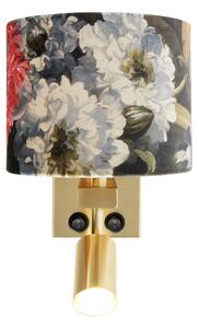 Nástenná lampa z mosadze s lampou na čítanie a tienidlom 18 cm kvety - Brescia