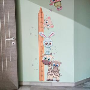 INSPIO-textilná prelepiteľná nálepka - Detský meter na stenu 150 cm - Zvieratká CUTE2