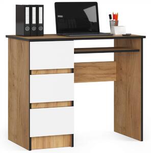 Ak furniture Trojzásuvkový počítačový stôl DYENS ľavý 90 cm tmavohnedý/biely dub