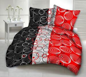 Bavlnené obliečky DeLuxe MODERN BLACK-RED CIRCLES