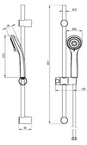 Deante Dill, sprchový stĺp 60cm s 3-funkčnou ručnou hlavicou a sprchovou hadicou 150cm, chrómová, NCD_051K