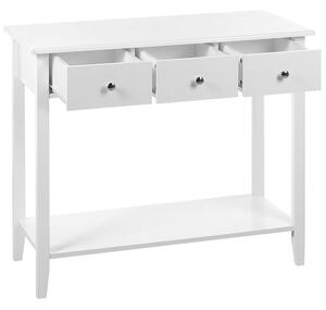 Konzolový stolík biely MDF drevené nohy 90 x 40 x 75 cm 3 zásuvky polica nábytok do obývačky a predsiene moderný dizajn