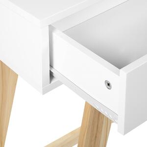 Konzolový stolík biela stolová doska MDF svetlé drevené nohy 101 x 36 x 78 cm 2 zásuvky predsieň obývačka škandinávsky štýl