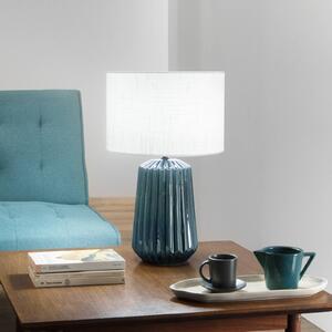 Stolová lampa Kiowa, výška 46 cm, modrá/biela, keramika/textil, Modrá, Obývacia izba / jedáleň, Keramický, Stojacie svietidlo