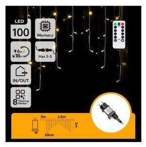 Aigostar - LED vonkajší vianočný svetelný reťazec 100xLED/6W/230V/8 funkcií 1,5x1m IP44 teplá biela + diaľkový ovládač