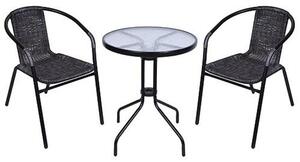 Set balkónový ALESIA, čierny/antracit, stôl 70x60 cm, 2x stolička 52x55x73 cm, oceľ