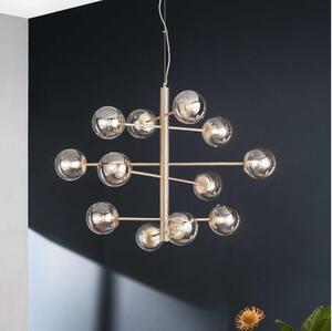 Ondaluce - Luster na lanku ELISEO 12xE14/10W/230V priemer 97 cm zlatá/dymová béžová