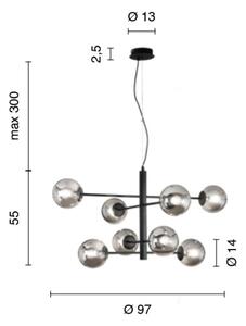 Ondaluce - Závesný luster ELISEO na lanku 8xE14/10W/230V pr. 97 cm zlatý/dymovo béžový