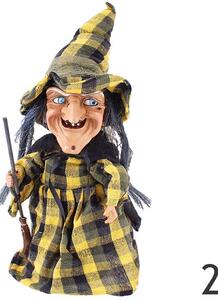 Bosorka s metlou 40cm (Halloweenska bosorka z textilu, dreva, plastu)