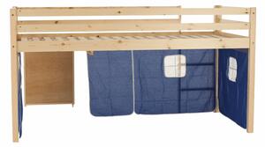 TEMPO Posteľ s PC stolom, borovicové drevo/modrá, 90x200 cm, ALZENA
