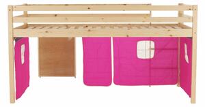 TEMPO Posteľ s PC stolom, borovicové drevo/ružová, 90x200 cm, ALZENA
