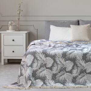 DecoKing Prikrývka na posteľ tropické listy šedá/biela, 220x240 Rozmer: 220x240