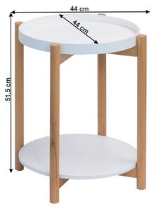 TEMPO Príručný stolík s odnímateľnou táckou, biela / prírodná, KABRA