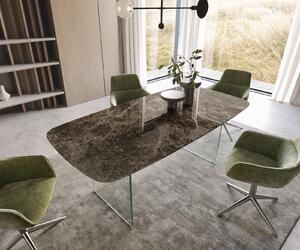 DELIFE Jedálenský stôl Edge oválny 200x100 keramika Laminam® Emperador Extra Lucidato tmavohnedý podstava sklo