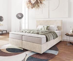 DELIFE Boxspring posteľ Dream-Well 160×200 cm manšester béžová s vreckovou pružinovou matracou a visco topperom