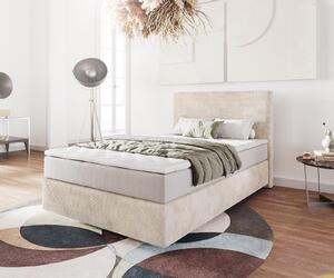 DELIFE Boxspring posteľ Dream-Well 120x200 cm manšester béžová s vreckovou pružinovou matracou a visco topperom