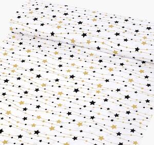 Goldea bavlnené plátno - zlaté a čierne hviezdičky na bielom 150 cm