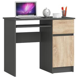 Ak furniture Písací stôl PIKSEL 90 cm grafitovo sivý/dub sonoma pravý