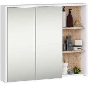 Ak furniture Závesná kúpeľňová skrinka so zrkadlom VAMI 90 cm biela/dub sonoma