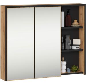 Ak furniture Závesná kúpeľňová skrinka so zrkadlom VAMI 90 cm dub remeselný/čierna