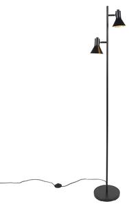 Moderná stojaca lampa čierna so zlatými 2-svetlami - Magno