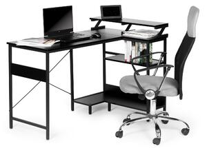 ModernHome Rohový stolík na počítač s 3 čiernymi policami