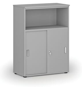 Kombinovaná kancelárska skriňa so zásuvnými dverami PRIMO GRAY, 1087 x 800 x 420 mm, sivá
