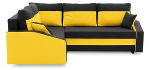 Rohová rozkladacia sedacia súprava GRANDE PLUS - mikro Ľavá Čierna + žltá