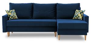 Rohová rozkladacia sedacia súprava ETNA PRO - drevené nohy Namornícka modrá