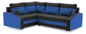 Rohová rozkladacia sedacia súprava GRANDE PLUS - mikro Ľavá Čierna + tmavo modrá