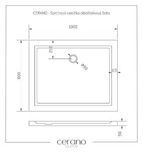 CERANO - Sprchová vanička obdĺžniková Soto - biela lesklá - 100x80 cm